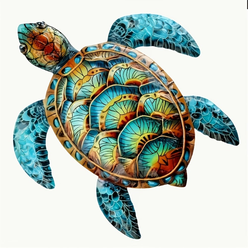 Metal Wall Art Turtle Sculpture – Colorful Swirling Pattern Hanging Decor for Garden, Patio and Yard Use