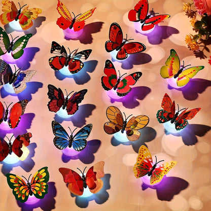 LED Butterfly Wall Stickers 30pcs 3D Glowing Butterfly Decorations Night Light Colorful Wall for Entryways, Bedrooms and Living Spaces