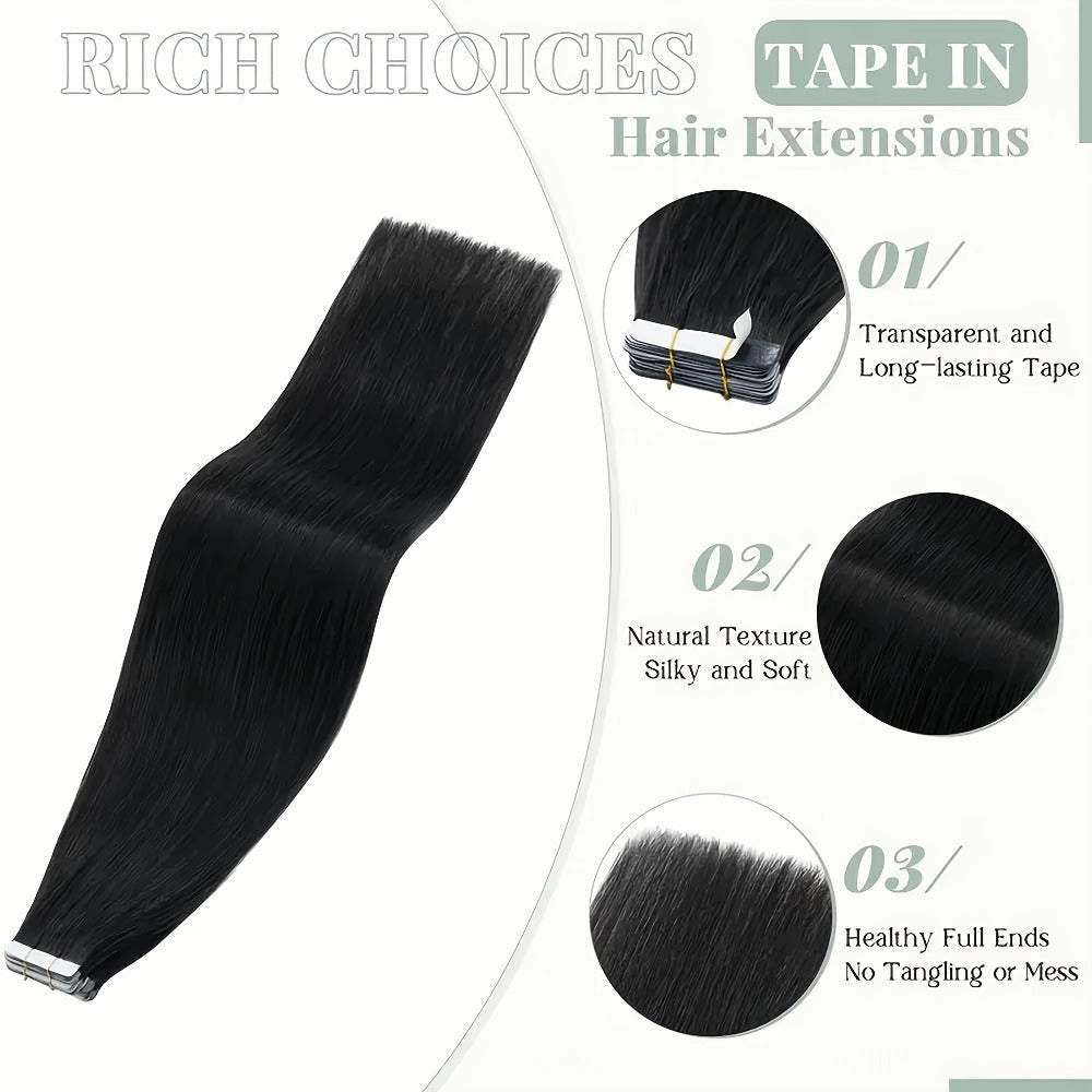 Tape In Hair Extensions Human Hair Straight Natural Black 1B Seamless Skin Weft 10pcs 30g 16 20 22 24 Inch Invisible Blend for Volume