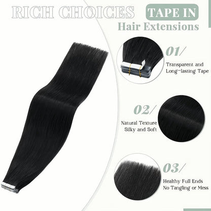 Tape In Hair Extensions Human Hair Straight Natural Black 1B Seamless Skin Weft 10pcs 30g 16 20 22 24 Inch Invisible Blend for Volume