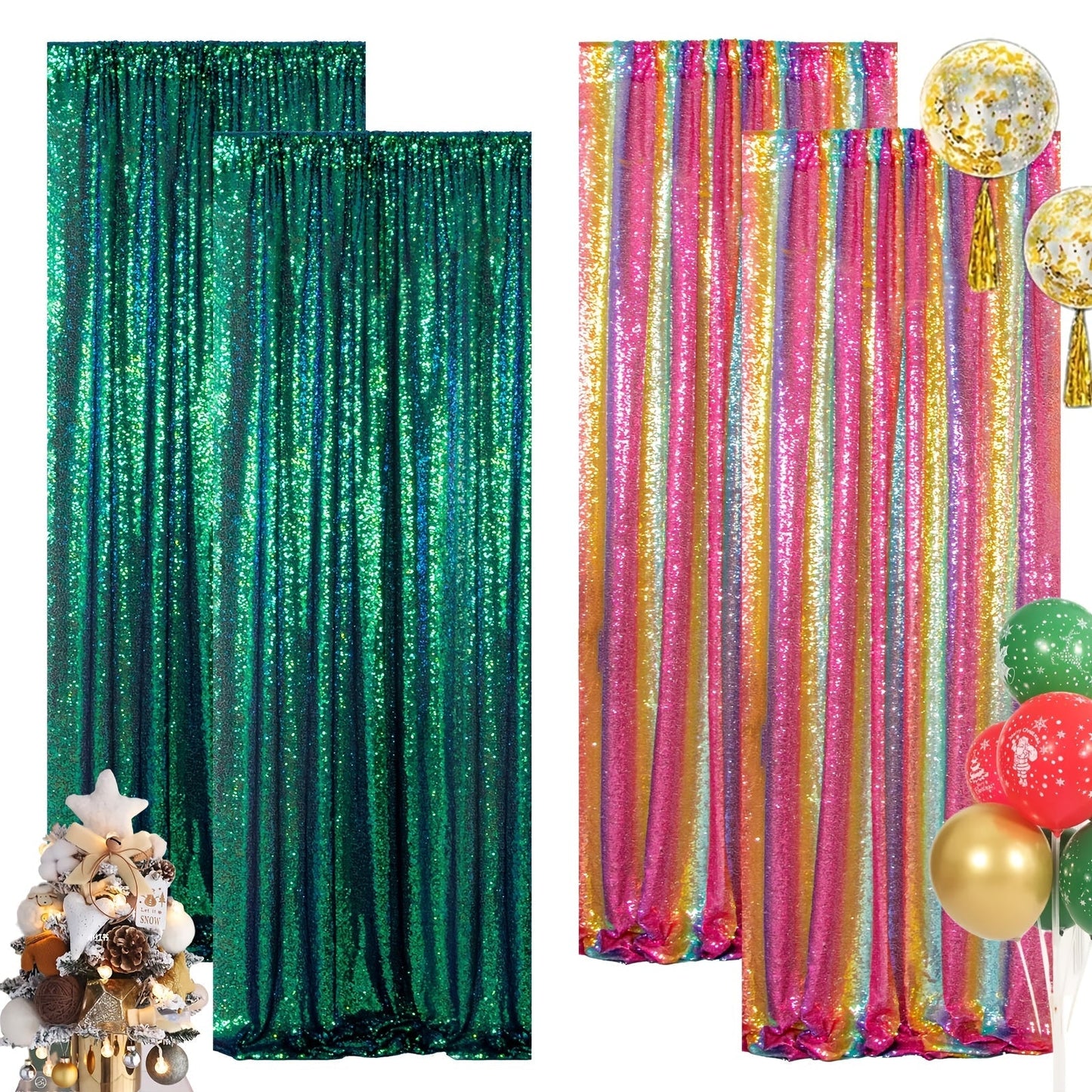 Sequin Backdrop Curtain for Party Wedding – 4x8ft Shimmering Glitter Curtain for Birthday Photo Booth Stage Decoration, Easy Hang