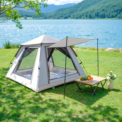 Camping Tent 4-6 Person Automatic White Shelter with Four-Sided Ventilation and Zipper Entry