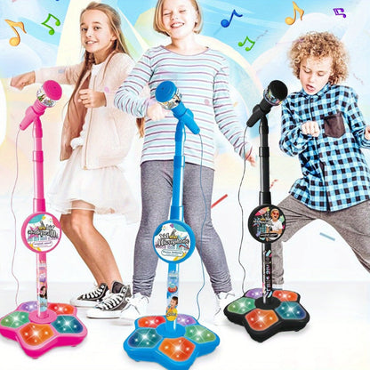 Kids Karaoke Microphone with Stand & Amplifier, Singing Toy for Girls Boys Age 3+, Random Print Design