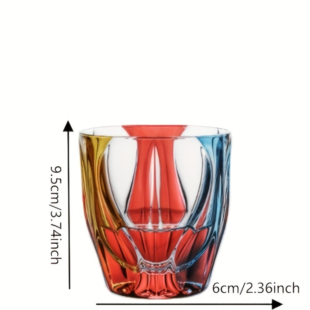 Hand-Painted Crystal Wine Glass 150ml – Czech Crystal Three-Color Luxury Short Cup for Red Wine & Whiskey – Artistic Decorative Glassware