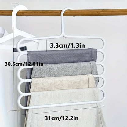 5-Layer Pants Rack Multi-Tier Anti-Slip Space Saving Hanger | 5 Pack Vertical Closet Organizer for Pants Scarves Clothing | Durable Plastic