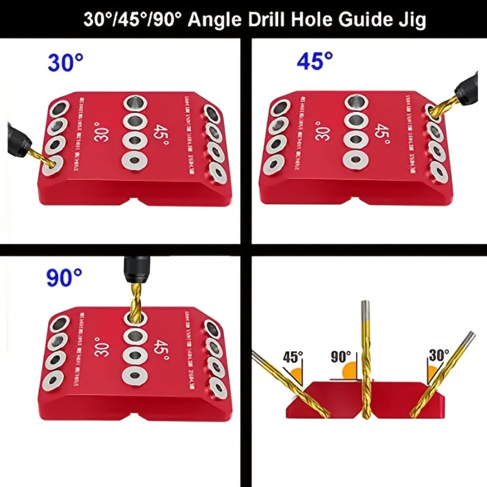 Multi-Angle Drill Guide Jig 30 45 90 Degree All-Metal for Cable Railing Lag Screw Installation Deck Stair Handrail Post Hole Drilling