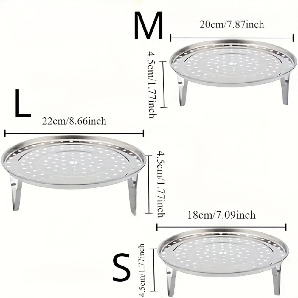 Stainless Steel Steamer Rack Set 3-Piece Multi-Layer Round Steamer Insert with Can Holder, Fits Most Pots for Home Kitchen