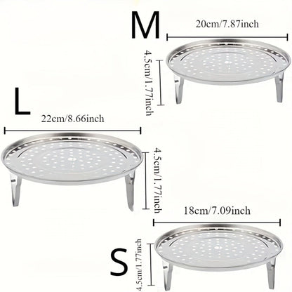 Stainless Steel Steamer Rack Set 3-Piece Multi-Layer Round Steamer Insert with Can Holder, Fits Most Pots for Home Kitchen
