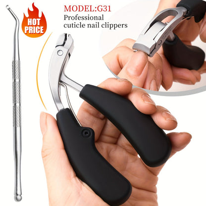 Two-Piece Nail Tool Set with Black-Handle Clipper and Slim Angled Detail Tool in Fitted Shapes