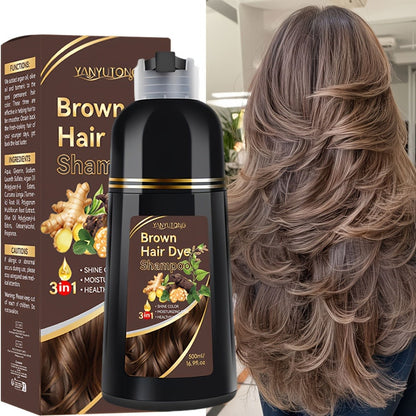 Hair Dye Shampoo, YANYUTONG 500ml Bottle with Black, Brown, Chestnut Brown and Red Shade Options