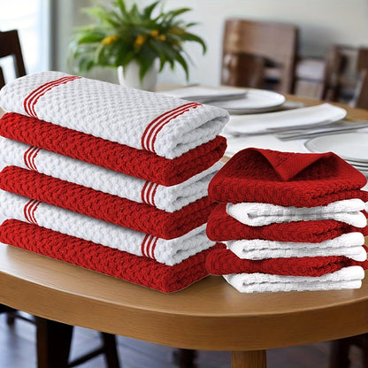 Kitchen Hand Towels, Twelve-Piece Cotton Kitchen Towel Set with Six 15 x 25-Inch Hand Towels and Six 12 x 12-Inch Washcloths