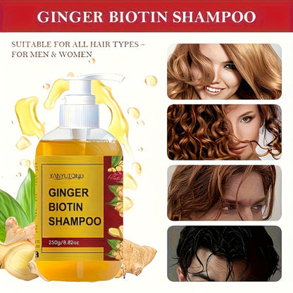 Ginger Biotin Shampoo 250g with Vitamin B7 for Hair Growth, Deep Cleansing, Anti-Breakage, Anti-Split Ends