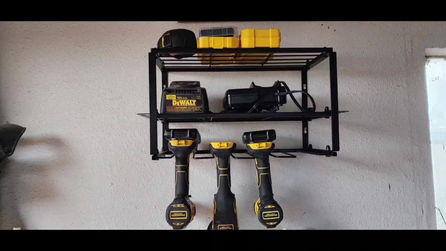 Power Drill Holder Wall Mount, Tool Storage Rack with 3/4 Layer Floating Shelf, Cordless Drill Organizer