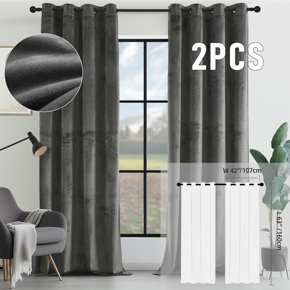 Velvet Room Darkening Curtains 2 Panels, Grommet Top Thermal Insulated Soundproof Blackout Curtains for Living Room Bedroom