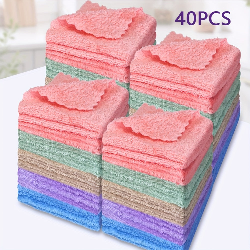 Microfiber Towel Set 40pcs, Ultra Hand Face Towels for Bathroom, Coral Fleece Cleaning Wipes, Skin-Friendly
