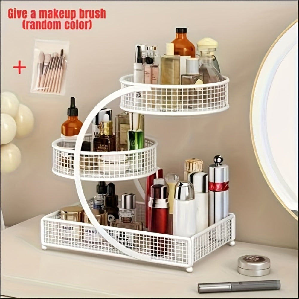 Lightweight Metal Cosmetic Storage Rack with Makeup Brushes Included No-Installation Countertop Organizer for Bathroom Dresser Vanity