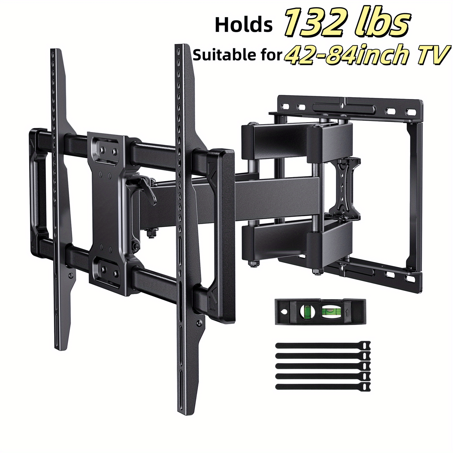 Full Motion TV Wall Mount 40-86 Inch – Holds 132 lbs, Pre-Assembled, Tool-Free Tilt Swivel Extend, VESA 600x400mm