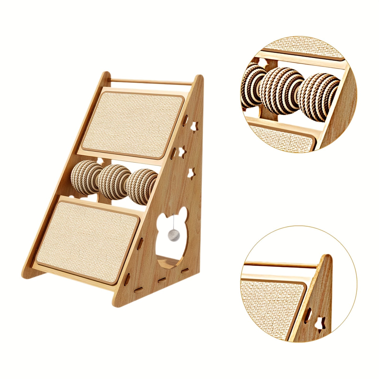 Cat Scratcher Wooden Scratching Post with Hanging Ball Toy Play House Wall Couch Scratch Pad for Indoor Cats Kittens 11x20 Inch Durable