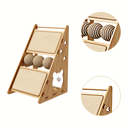 Cat Scratcher Wooden Scratching Post with Hanging Ball Toy Play House Wall Couch Scratch Pad for Indoor Cats Kittens 11x20 Inch Durable