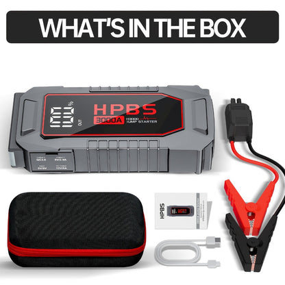 Gray Jump Starter with 3000A or 5000A Source Labels, 24000mAh Marking, Clamp Leads and Carry Case