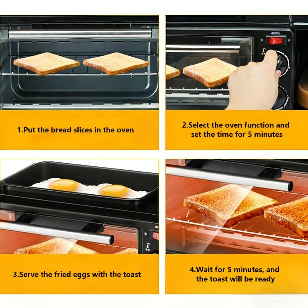 3-in-1 Breakfast Maker Station, Fry Eggs, Toast Bread & Brew Coffee All at Once, Non-Stick Coating