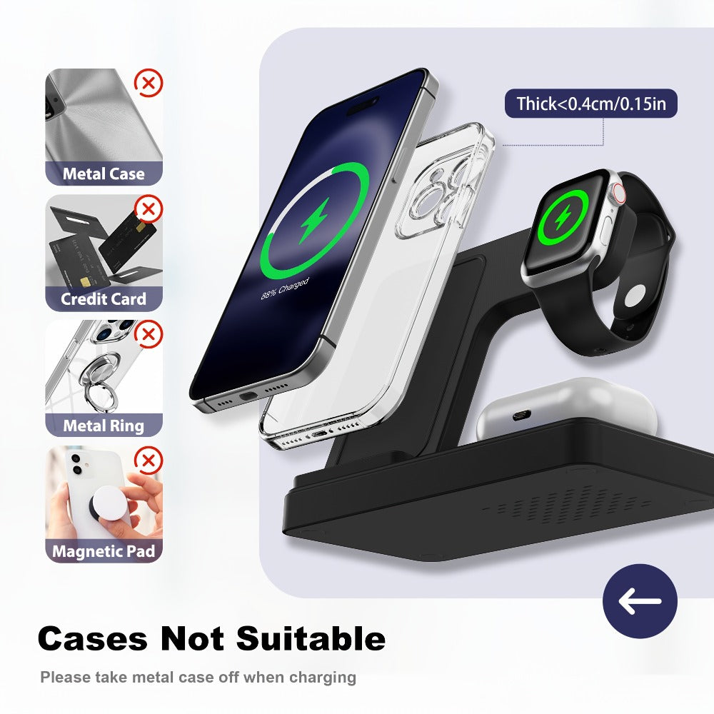 Foldable 3-in-1 Wireless Charging Station with LED Indicator & Anti-Slip Fast Charge for iPhone 17 16 15 14 13 12 11 Pro Max XR XS
