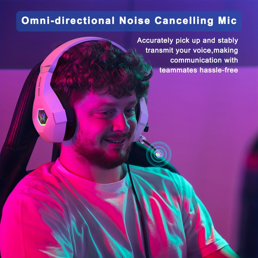 GS450 Gaming Headset Surround Stereo with LED Lights & Memory Earmuffs for Bedside Audio, Alarms and Room Entertainment