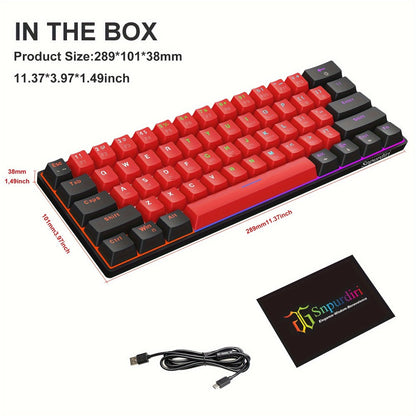 60% Mechanical Gaming Keyboard Wired 61 Keys Green Switch, Compact Tenkeyless Clicky Keyboard for PC Laptop Windows Gaming Typing