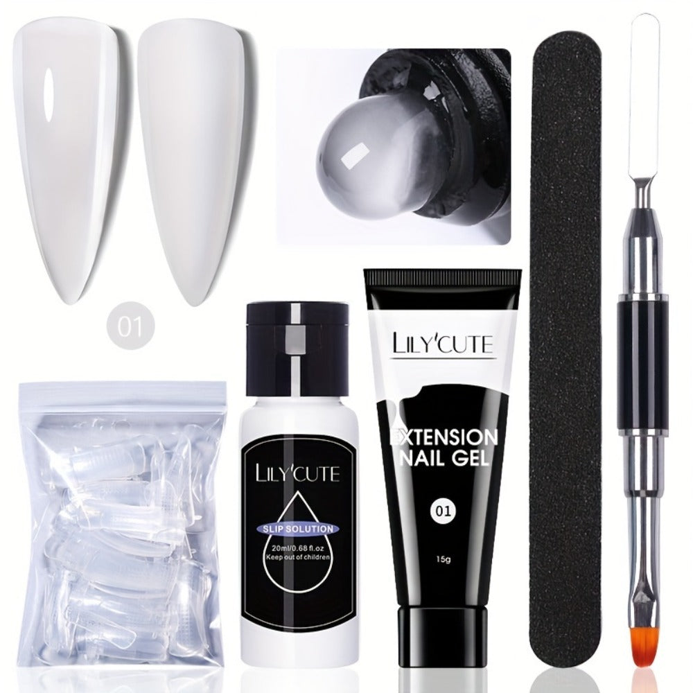 Builder Gel Nail Extension Kit – Quick Build UV LED Acrylic Gel in White Nude Pink Crystal for Nail Construction Overlay Sculpting Salon