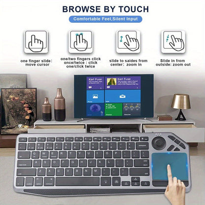 Touchpad Wireless Keyboard 2.4G Dual Mode, Backlit Multimedia Hotkeys, Type-C Rechargeable, All-in-One Remote for Smart TV