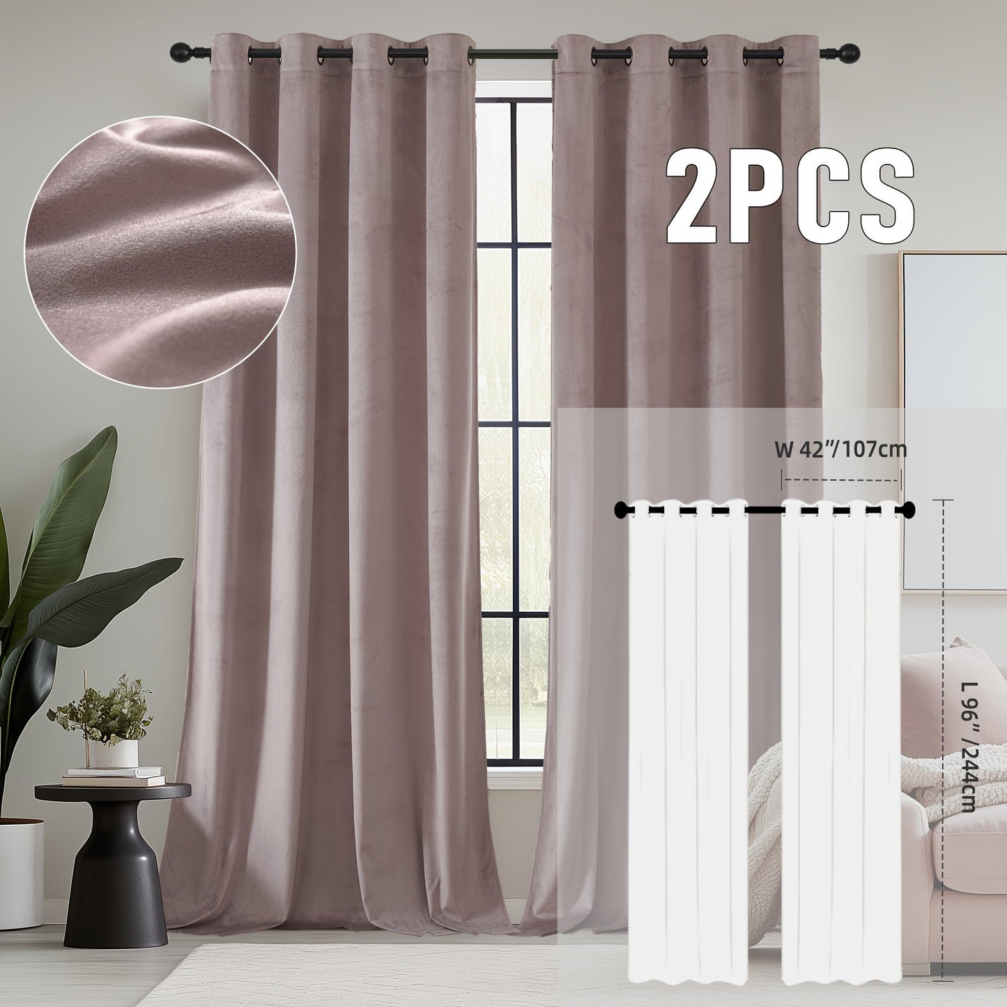 Velvet Room Darkening Curtains 2 Panels, Grommet Top Thermal Insulated Soundproof Blackout Curtains for Living Room Bedroom