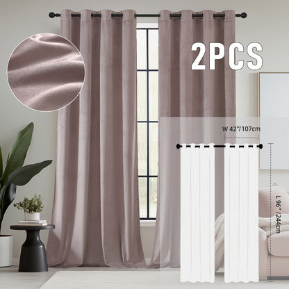 Velvet Room Darkening Curtains 2 Panels, Grommet Top Thermal Insulated Soundproof Blackout Curtains for Living Room Bedroom