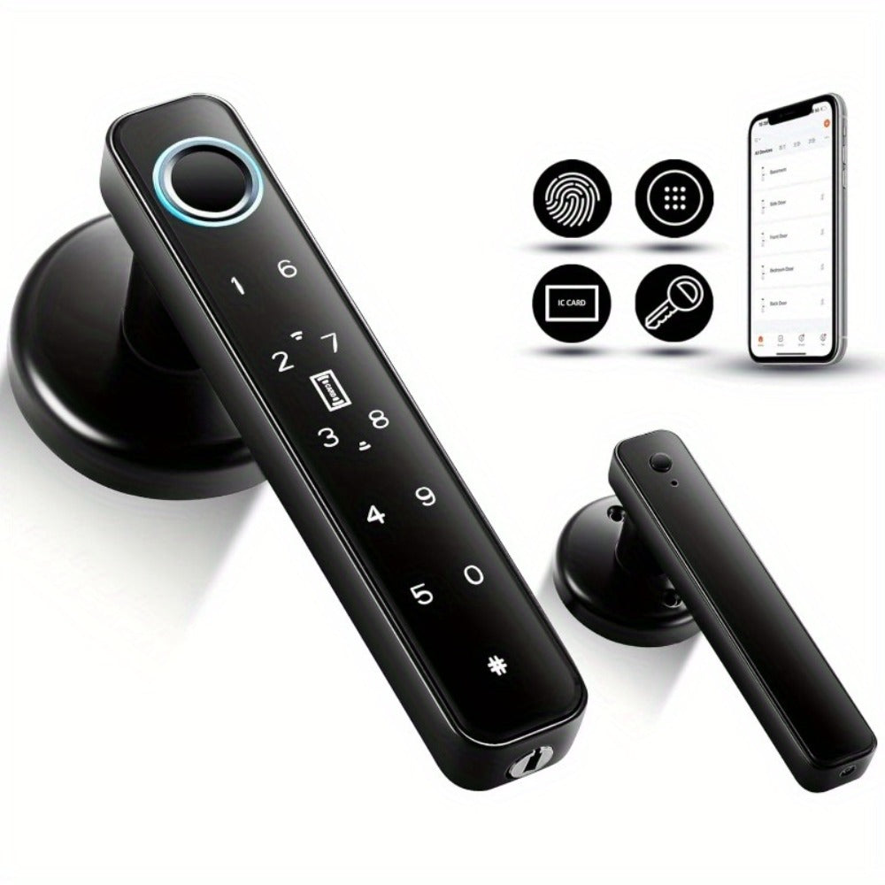 Smart Door Lock Handle with Fingerprint Keypad IC Card App and Key in Single or Double Row Options