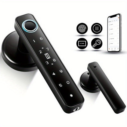 Smart Door Lock Handle with Fingerprint Keypad IC Card App and Key in Single or Double Row Options