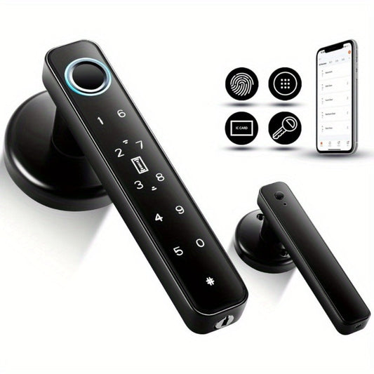 Smart Door Lock Handle with Fingerprint Keypad IC Card App and Key in Single or Double Row Options