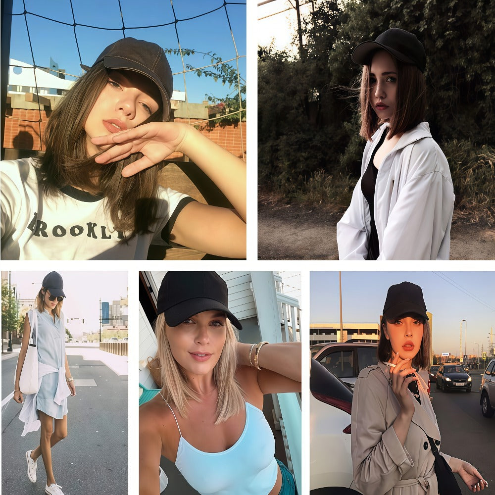 Baseball Cap Wig Women 2-in-1 Short Bob 12 Inch Glueless Synthetic Straight Breathable Adjustable Heat Resistant Natural Look Easy Wear 4