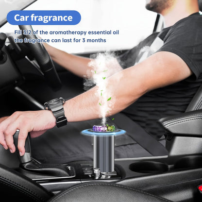 Car Charger with 80 cm Retractable Cable, Aroma Diffuser and Red Star Projector in a Black Plug-In Design