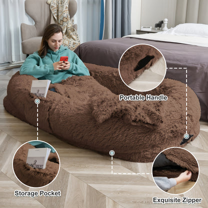 Human Dog Bed Extra Large – 70x44x11 Inch Washable Faux Fur Orthopedic Dog Bed for People & Pets, Non-Slip Giant Dog Bed with Removable