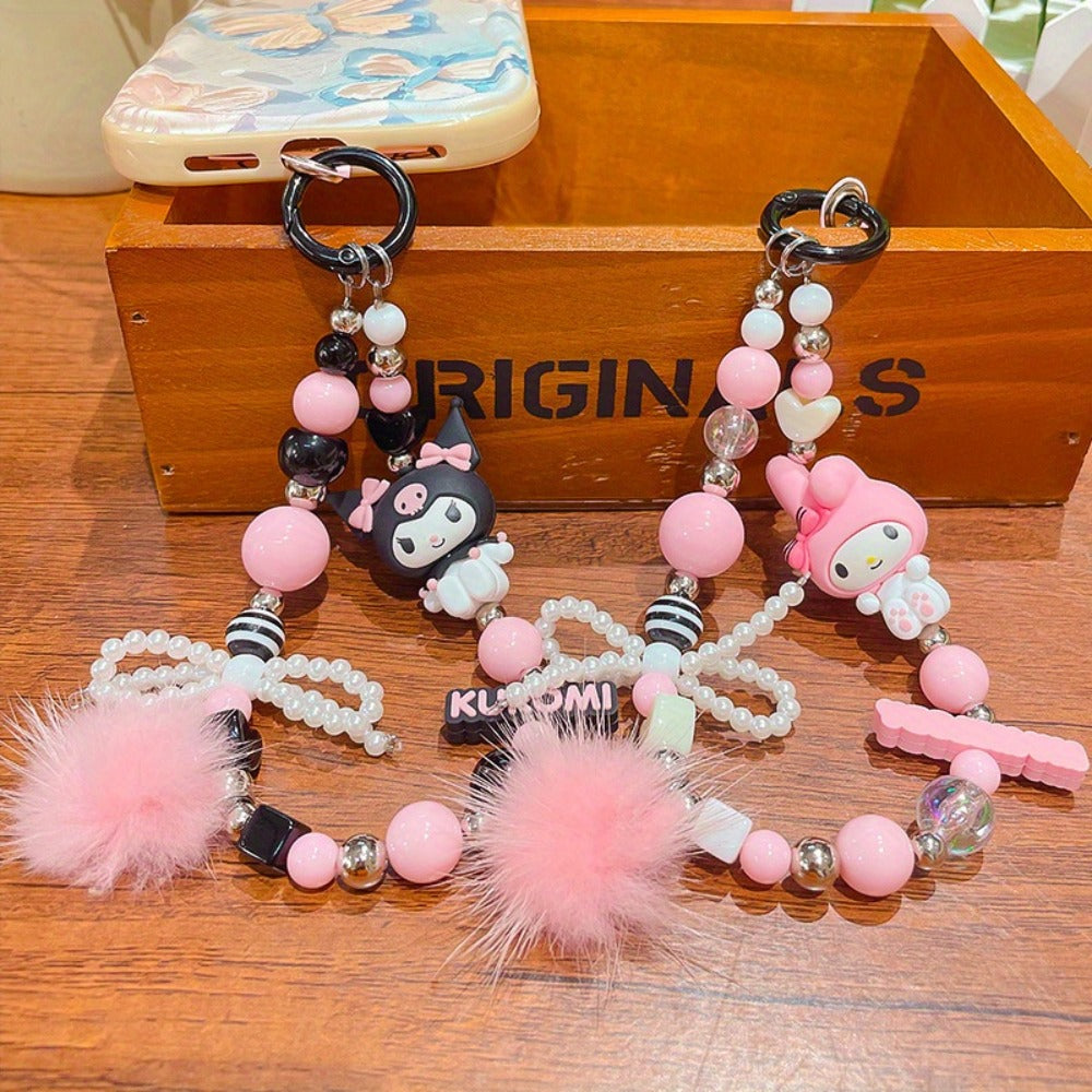 Kawaii Beaded Phone Chain Keychain Sanrio Kuromi My Melody Anime Backpack with the Listed Color, Size or Set Options for Everyday Carry