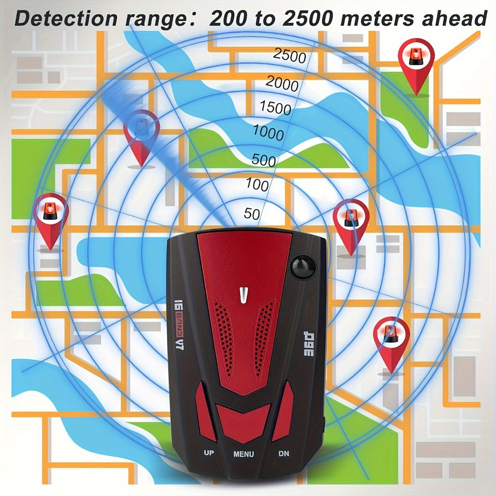 16-Band GPS Detector for Cars 360 Degree Anti-GPS Speed Camera LIDAR Detector Voice Alarm Real-Time Threat Alerts Enhanced Safety Features