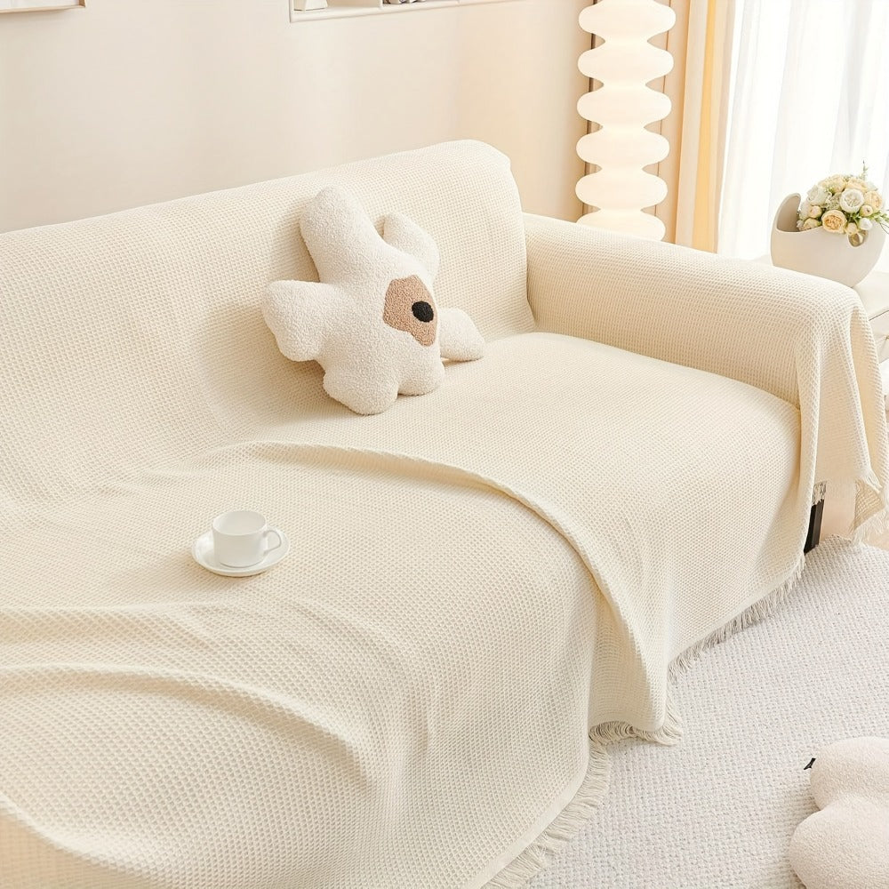 Sofa Throw Cover with Tassels Scratch Resistant Breathable Couch Blanket Slipcover for Entryways, Bedrooms and Living Spaces