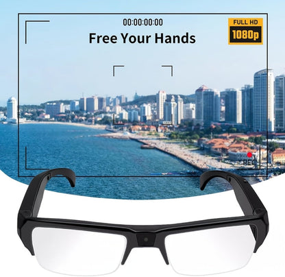 Slim Clear-Lens Camera Glasses in Black with Front Camera and 32GB or 64GB Memory Card Bundles