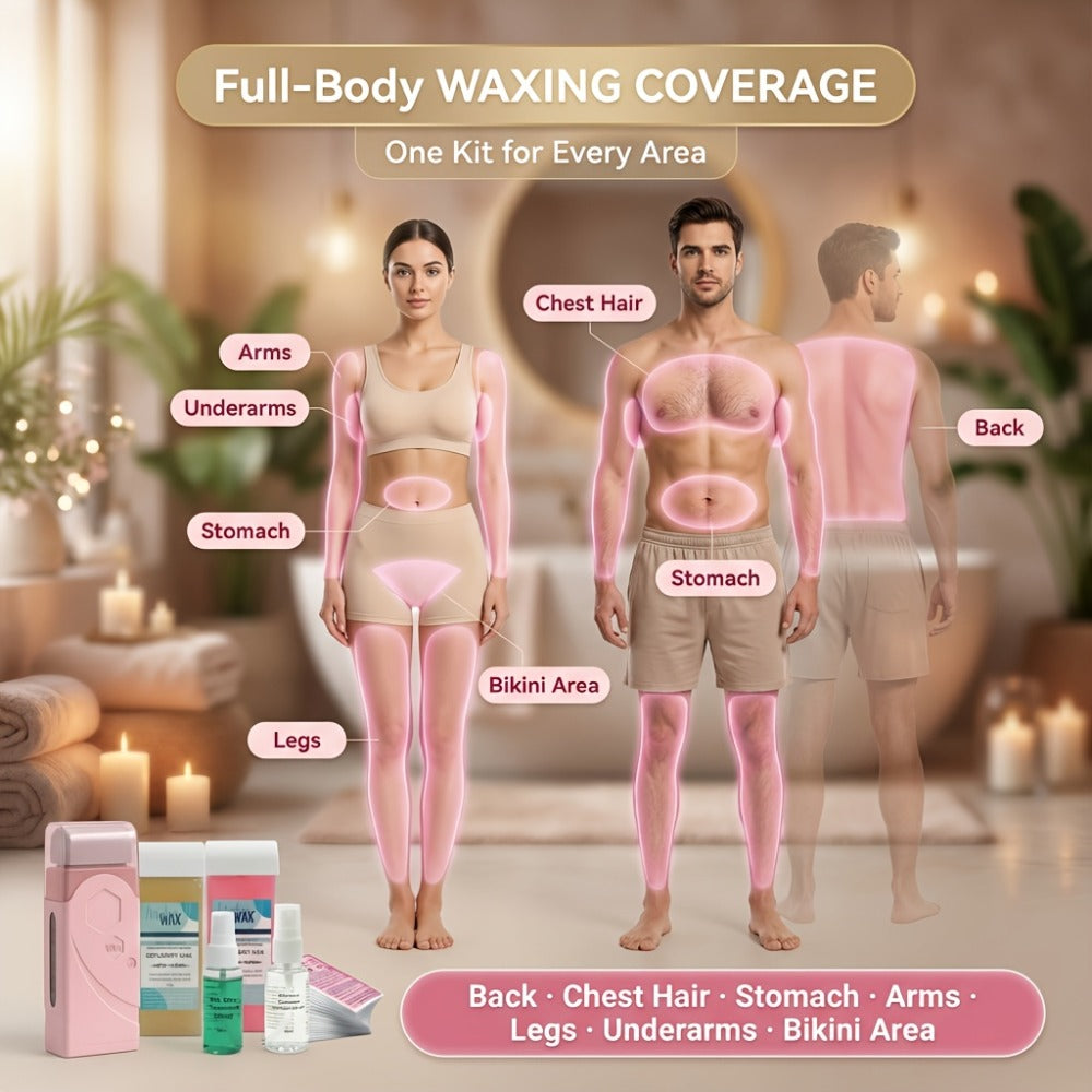 Roll On Wax Kit 105 Piece Complete Home Waxing Set – 2 Roll On Wax Rollers, Wax Warmer, 100 Waxing Strips, Lavender Oil & Pre-Post Spray