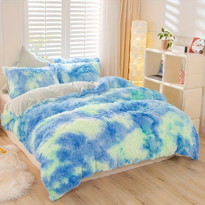 Plush Duvet Cover 100% Polyester Soft Warm Zipper Closure Cozy Bedroom Bedding Twin Full Queen King Solid Tie Dye 14 Colors for Bedroom