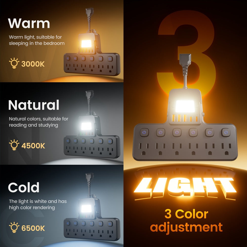Night Light Wall Outlet Extender 11-in-1 with 6 AC Outlets & 5 USB Ports (3 USB-A & 2 USB-C), Surge Protector Adapter for Home