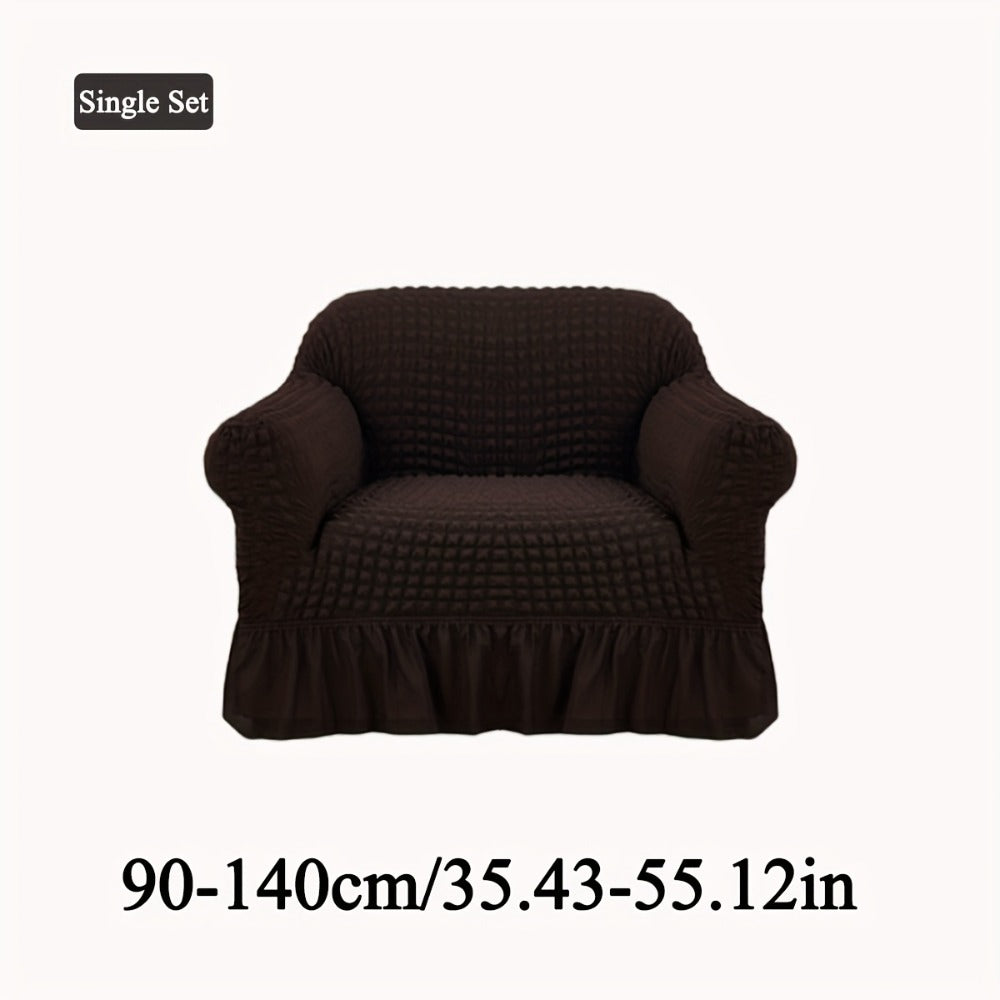 Seersucker Sofa Slipcover Elastic Band Closure Pet-Friendly All-Purpose Sofa Cover for Living Room Home Decor Protection