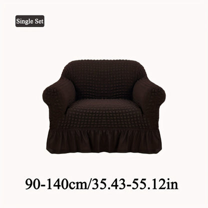 Seersucker Sofa Slipcover Elastic Band Closure Pet-Friendly All-Purpose Sofa Cover for Living Room Home Decor Protection