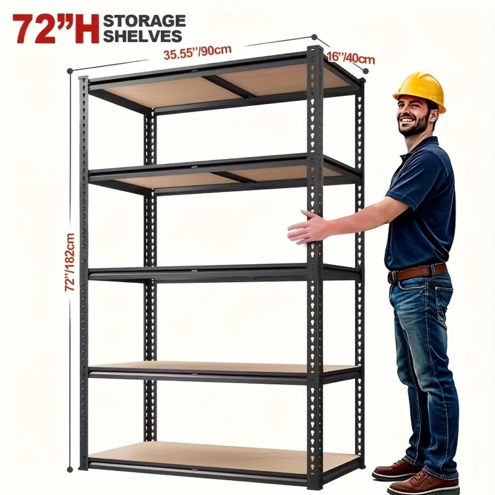 Metal Shelving Unit 72 Inch, Adjustable Steel Storage Rack for Garage, Warehouse, Home & Office, Industrial Style Utility Shelf