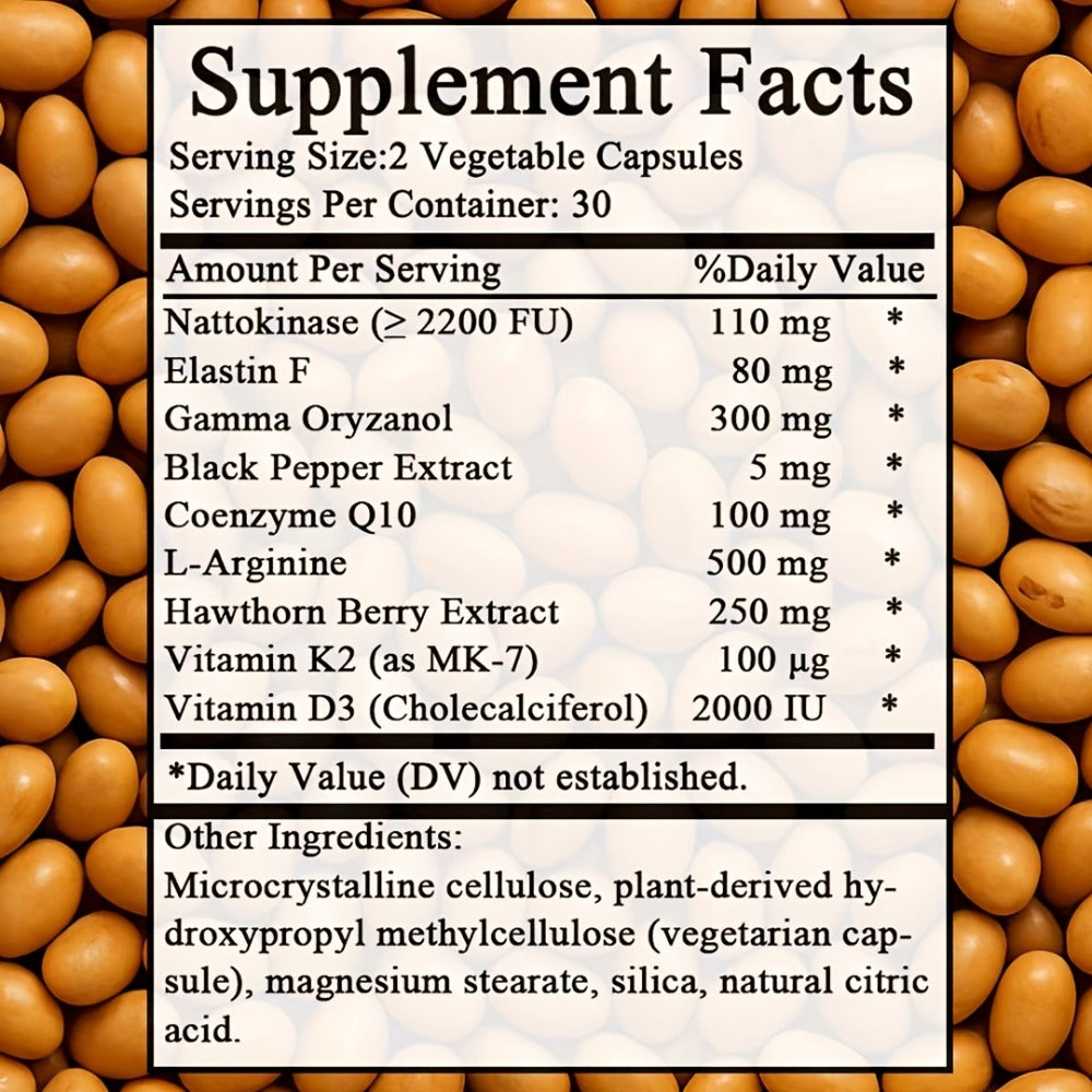 Blood Circulation Supplement Nattokinase with Gamma Oryzanol, Natural Enzyme Formula for Blood Vessel Cleanse