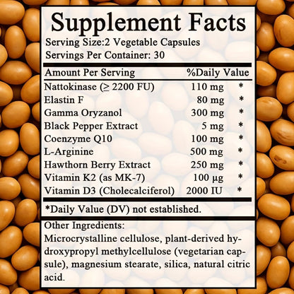 Blood Circulation Supplement Nattokinase with Gamma Oryzanol, Natural Enzyme Formula for Blood Vessel Cleanse
